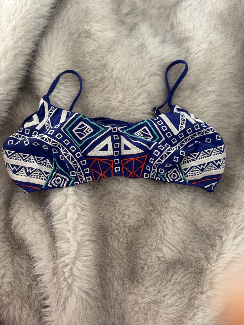 Trina Turk Geometric Blue Pattern Bikini Top